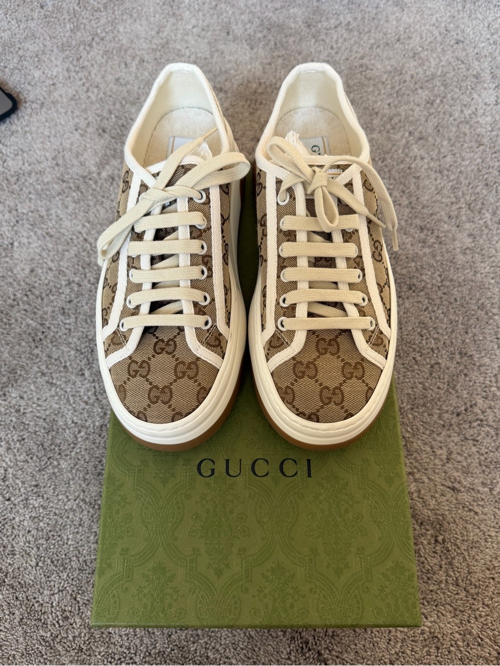 Gucci Beige GG Canvas Low-Top Sneakers with Cream Trim